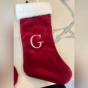 Christmas velvet red and white stockings. In initials G & E
